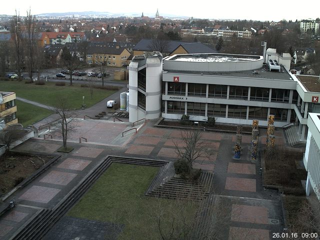 Foto der Webcam: Verwaltungsgeb&auml;ude, Innenhof mit Audimax, H&ouml;rsaal-Geb&auml;ude 1