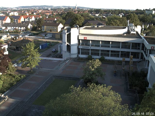 Foto der Webcam: Verwaltungsgebäude, Innenhof mit Audimax, Hörsaal-Gebäude 1