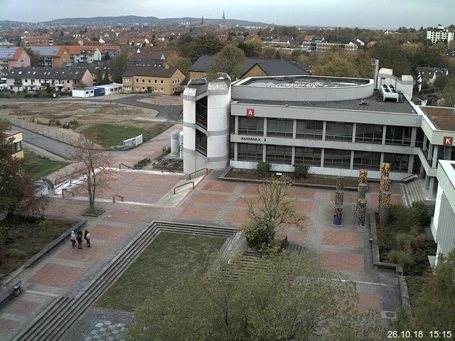 Foto der Webcam: Verwaltungsgebäude, Innenhof mit Audimax, Hörsaal-Gebäude 1