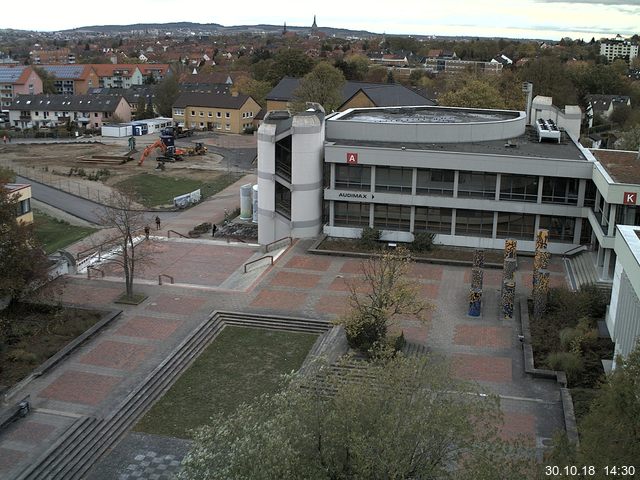 Foto der Webcam: Verwaltungsgebäude, Innenhof mit Audimax, Hörsaal-Gebäude 1