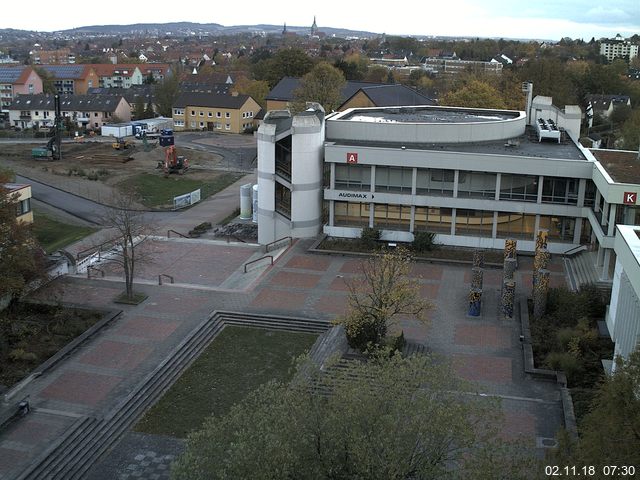 Foto der Webcam: Verwaltungsgebäude, Innenhof mit Audimax, Hörsaal-Gebäude 1