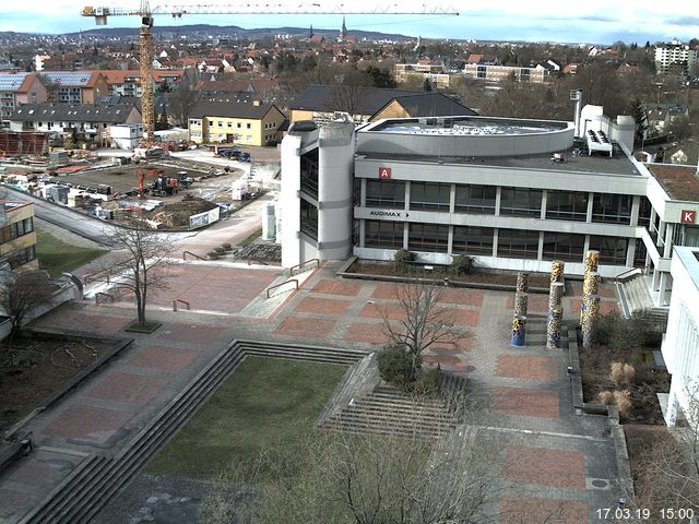 Foto der Webcam: Verwaltungsgebäude, Innenhof mit Audimax, Hörsaal-Gebäude 1