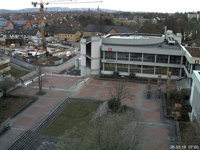 Foto der Webcam: Verwaltungsgebäude, Innenhof mit Audimax, Hörsaal-Gebäude 1