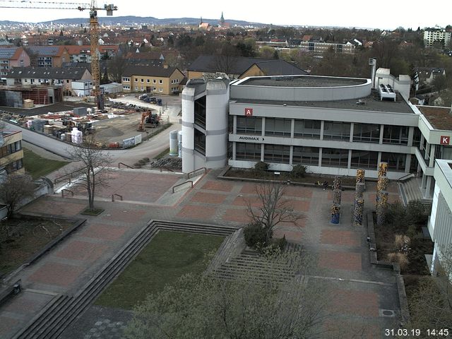 Foto der Webcam: Verwaltungsgebäude, Innenhof mit Audimax, Hörsaal-Gebäude 1