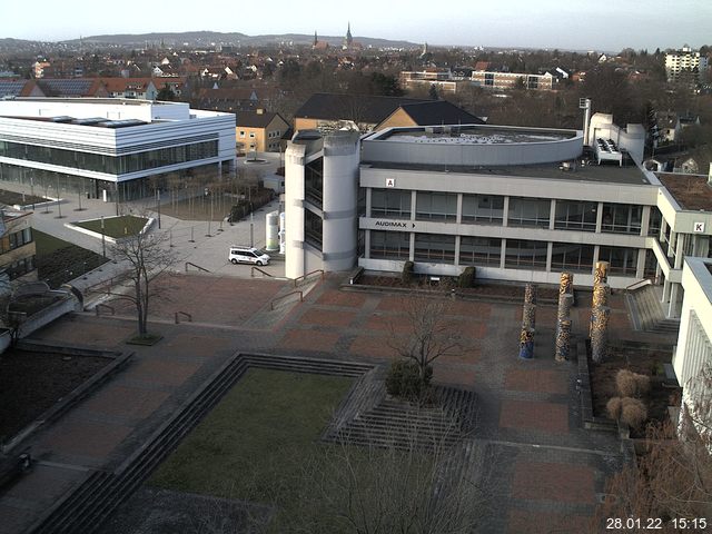 Foto der Webcam: Verwaltungsgeb&auml;ude, Innenhof mit Audimax, H&ouml;rsaal-Geb&auml;ude 1