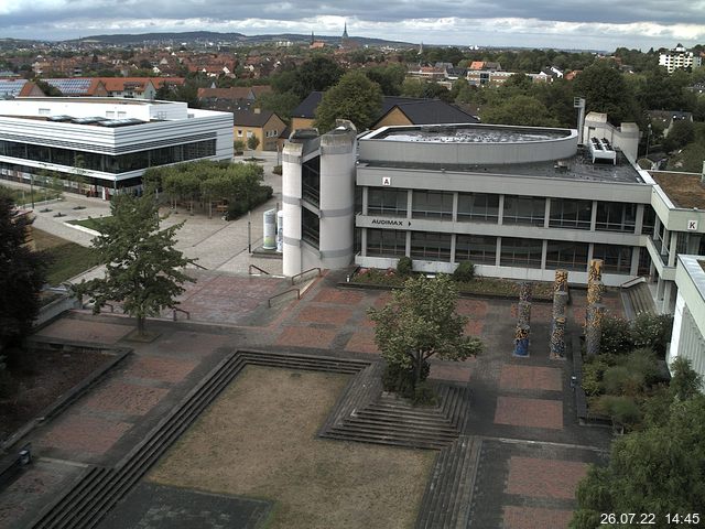 Foto der Webcam: Verwaltungsgebäude, Innenhof mit Audimax, Hörsaal-Gebäude 1