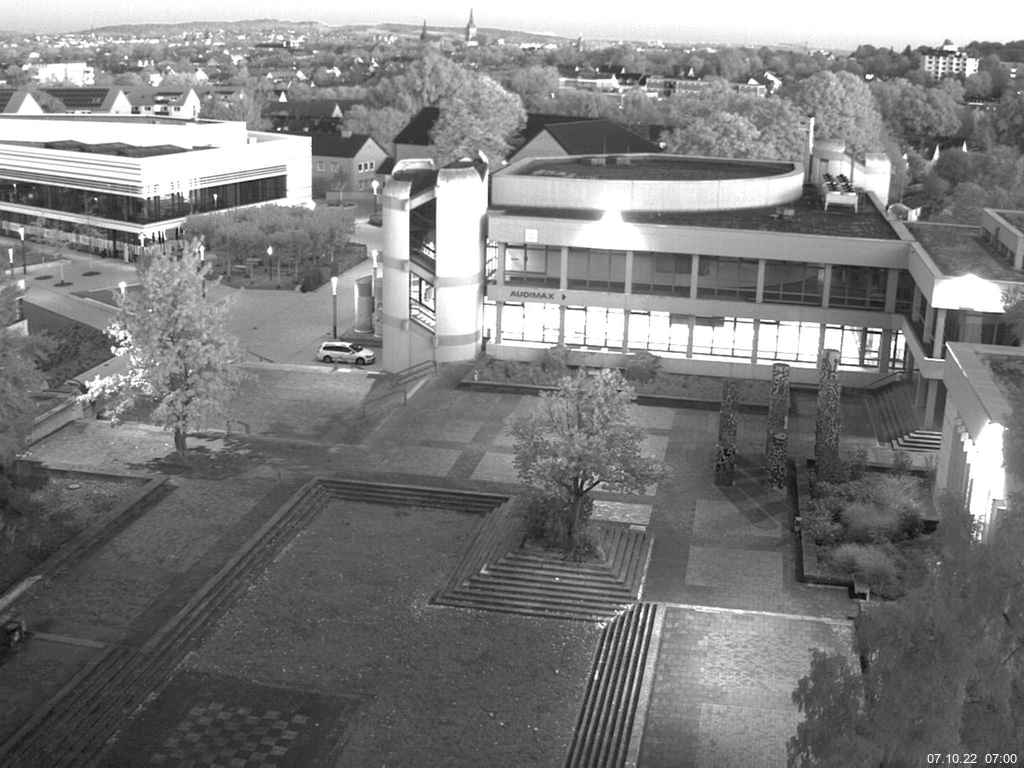 Foto der Webcam: Verwaltungsgebäude, Innenhof mit Audimax, Hörsaal-Gebäude 1