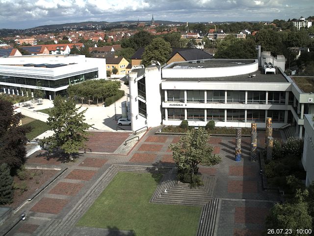 Foto der Webcam: Verwaltungsgebäude, Innenhof mit Audimax, Hörsaal-Gebäude 1