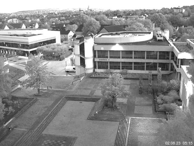 Foto der Webcam: Verwaltungsgebäude, Innenhof mit Audimax, Hörsaal-Gebäude 1