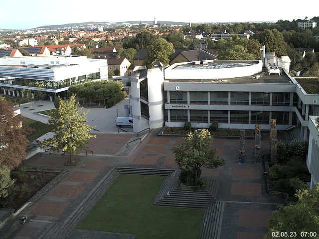 Foto der Webcam: Verwaltungsgebäude, Innenhof mit Audimax, Hörsaal-Gebäude 1