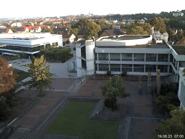 Foto der Webcam: Verwaltungsgebäude, Innenhof mit Audimax, Hörsaal-Gebäude 1