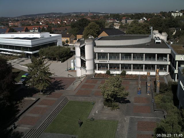 Foto der Webcam: Verwaltungsgebäude, Innenhof mit Audimax, Hörsaal-Gebäude 1