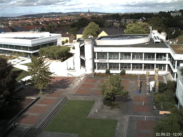 Foto der Webcam: Verwaltungsgebäude, Innenhof mit Audimax, Hörsaal-Gebäude 1