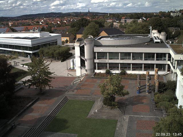 Foto der Webcam: Verwaltungsgebäude, Innenhof mit Audimax, Hörsaal-Gebäude 1