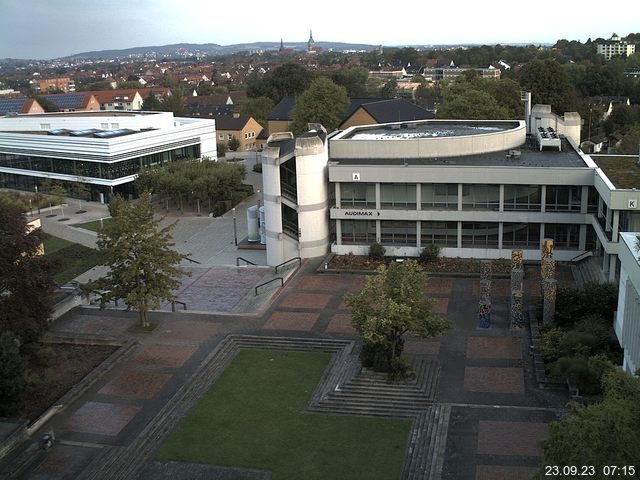 Foto der Webcam: Verwaltungsgebäude, Innenhof mit Audimax, Hörsaal-Gebäude 1