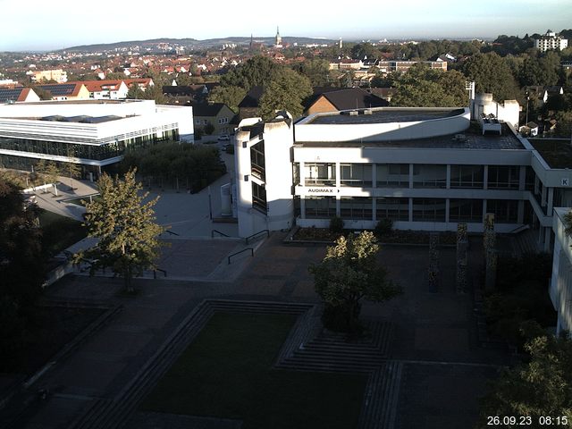 Foto der Webcam: Verwaltungsgebäude, Innenhof mit Audimax, Hörsaal-Gebäude 1