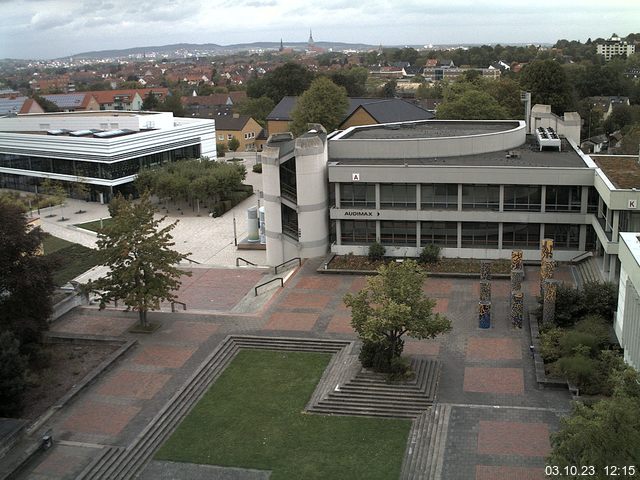 Foto der Webcam: Verwaltungsgebäude, Innenhof mit Audimax, Hörsaal-Gebäude 1