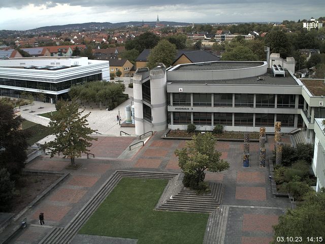 Foto der Webcam: Verwaltungsgebäude, Innenhof mit Audimax, Hörsaal-Gebäude 1