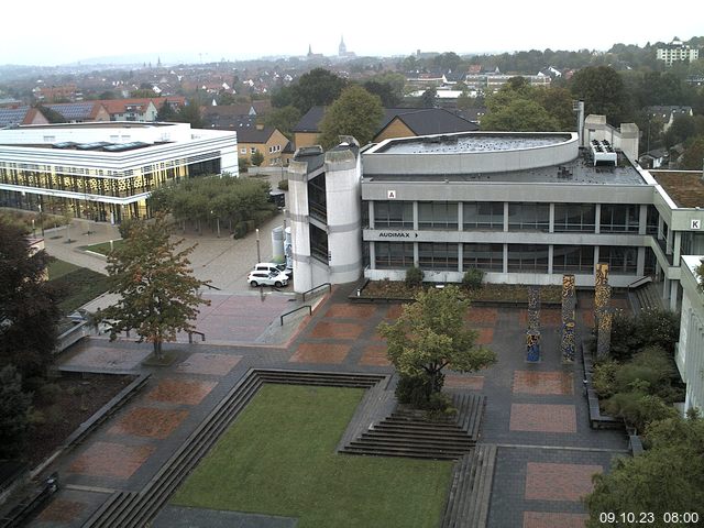 Foto der Webcam: Verwaltungsgebäude, Innenhof mit Audimax, Hörsaal-Gebäude 1