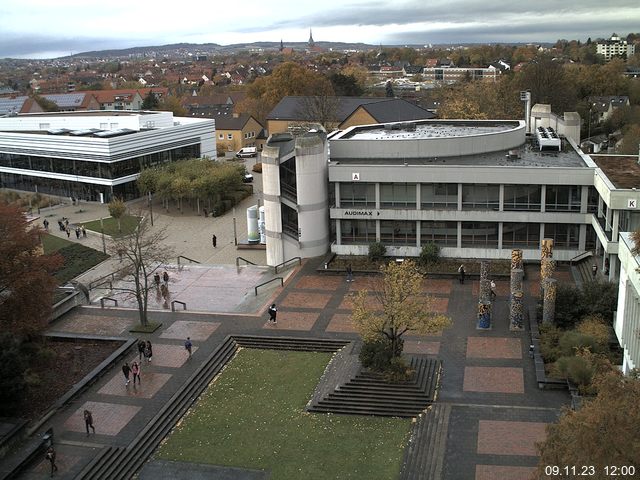 Foto der Webcam: Verwaltungsgebäude, Innenhof mit Audimax, Hörsaal-Gebäude 1