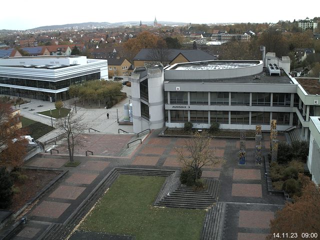 Foto der Webcam: Verwaltungsgebäude, Innenhof mit Audimax, Hörsaal-Gebäude 1