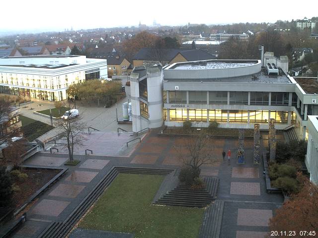 Foto der Webcam: Verwaltungsgebäude, Innenhof mit Audimax, Hörsaal-Gebäude 1