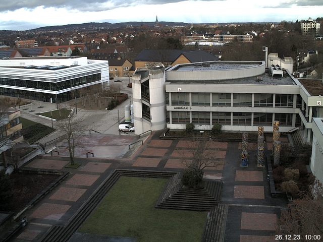 Foto der Webcam: Verwaltungsgebäude, Innenhof mit Audimax, Hörsaal-Gebäude 1