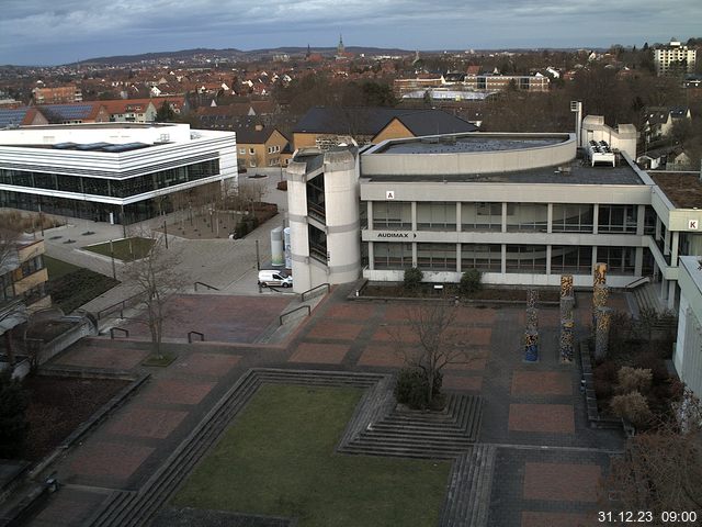 Foto der Webcam: Verwaltungsgebäude, Innenhof mit Audimax, Hörsaal-Gebäude 1