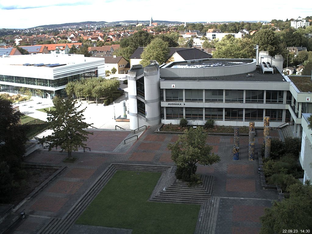 Foto der Webcam: Verwaltungsgebäude, Innenhof mit Audimax, Hörsaal-Gebäude 1