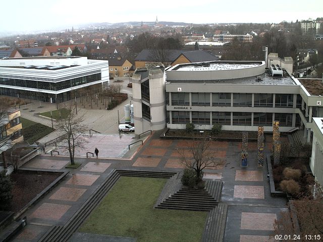 Foto der Webcam: Verwaltungsgebäude, Innenhof mit Audimax, Hörsaal-Gebäude 1