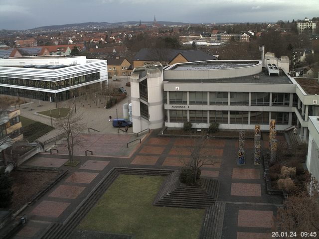 Foto der Webcam: Verwaltungsgebäude, Innenhof mit Audimax, Hörsaal-Gebäude 1