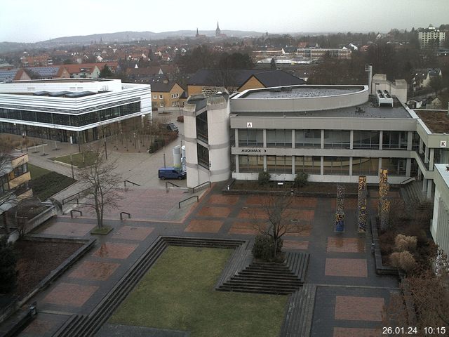 Foto der Webcam: Verwaltungsgebäude, Innenhof mit Audimax, Hörsaal-Gebäude 1