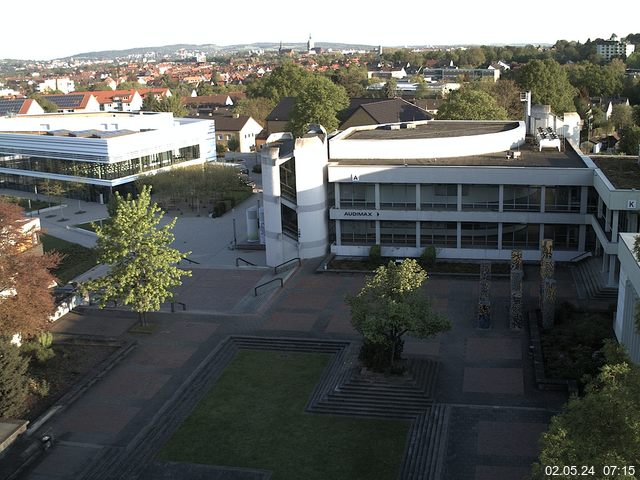 Foto der Webcam: Verwaltungsgebäude, Innenhof mit Audimax, Hörsaal-Gebäude 1