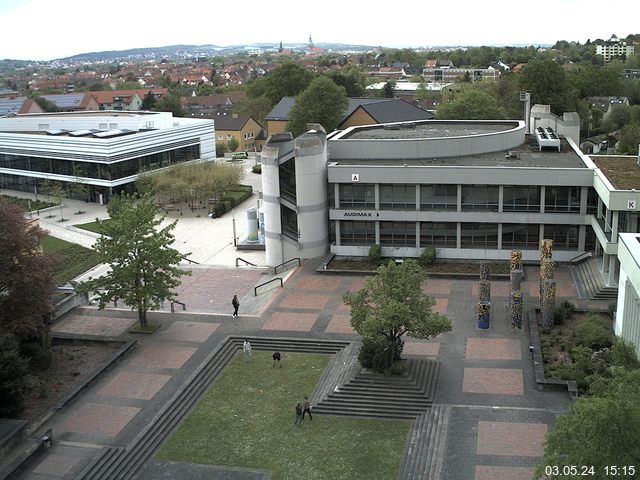 Foto der Webcam: Verwaltungsgebäude, Innenhof mit Audimax, Hörsaal-Gebäude 1