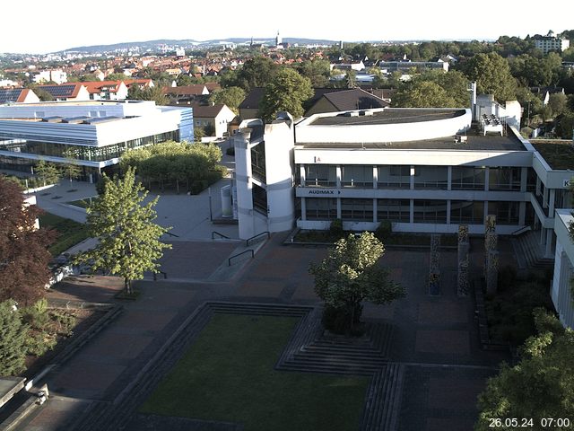 Foto der Webcam: Verwaltungsgebäude, Innenhof mit Audimax, Hörsaal-Gebäude 1