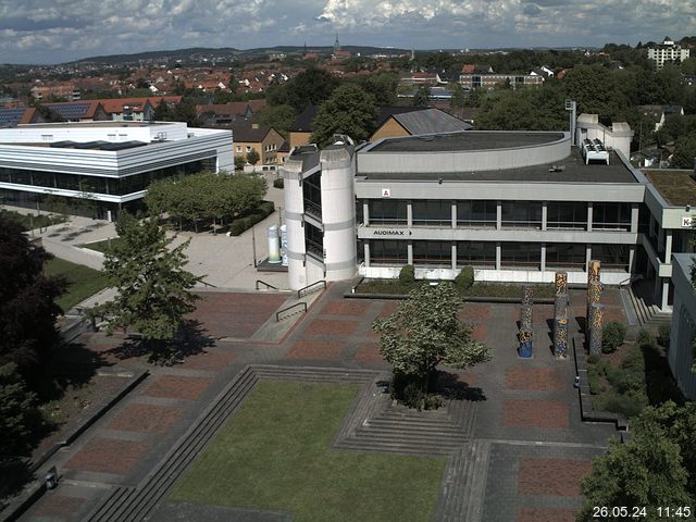 Foto der Webcam: Verwaltungsgebäude, Innenhof mit Audimax, Hörsaal-Gebäude 1