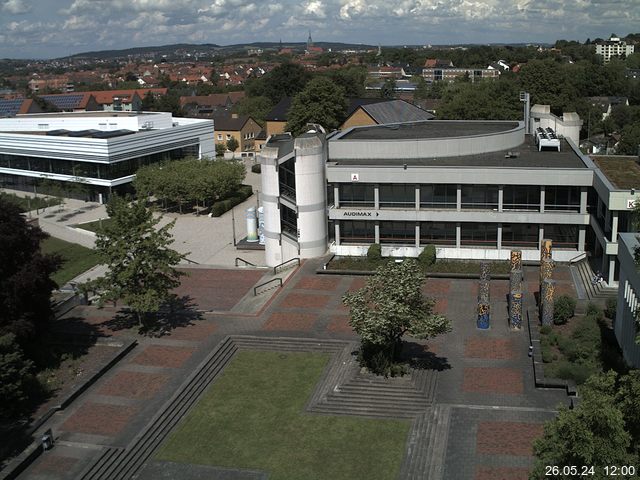 Foto der Webcam: Verwaltungsgebäude, Innenhof mit Audimax, Hörsaal-Gebäude 1