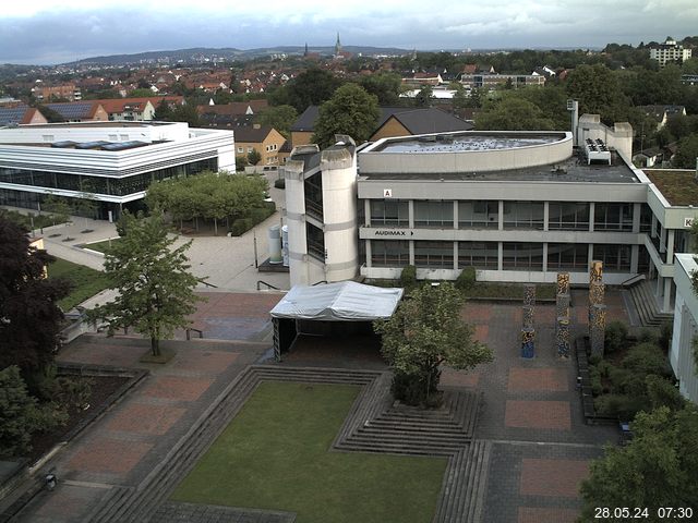 Foto der Webcam: Verwaltungsgebäude, Innenhof mit Audimax, Hörsaal-Gebäude 1