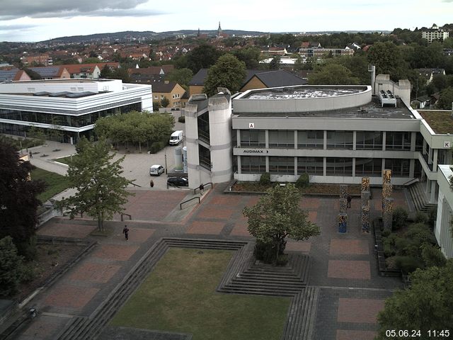 Foto der Webcam: Verwaltungsgebäude, Innenhof mit Audimax, Hörsaal-Gebäude 1