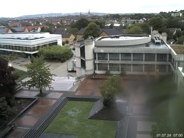 Foto der Webcam: Verwaltungsgebäude, Innenhof mit Audimax, Hörsaal-Gebäude 1