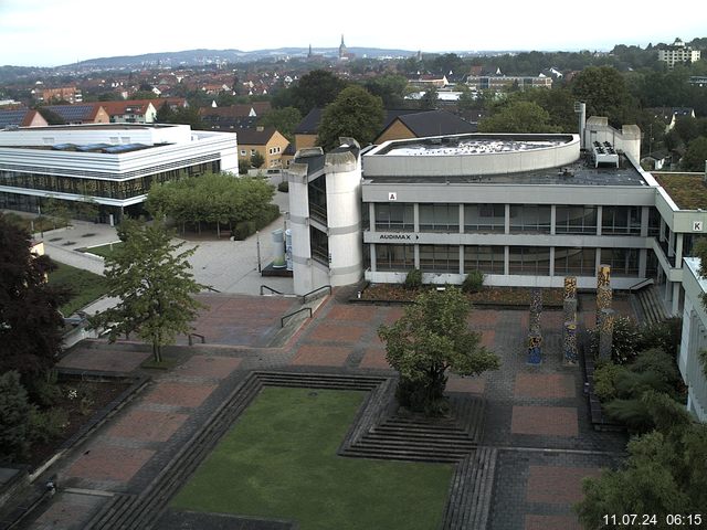 Foto der Webcam: Verwaltungsgebäude, Innenhof mit Audimax, Hörsaal-Gebäude 1