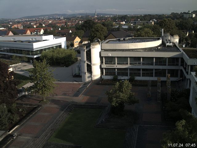 Foto der Webcam: Verwaltungsgebäude, Innenhof mit Audimax, Hörsaal-Gebäude 1