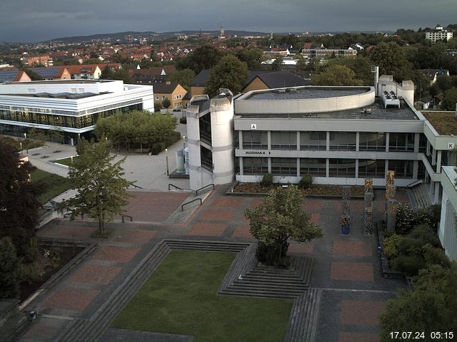 Foto der Webcam: Verwaltungsgebäude, Innenhof mit Audimax, Hörsaal-Gebäude 1