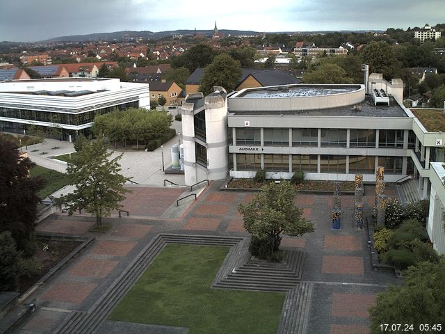 Foto der Webcam: Verwaltungsgebäude, Innenhof mit Audimax, Hörsaal-Gebäude 1