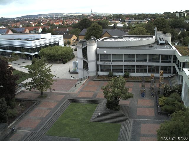 Foto der Webcam: Verwaltungsgebäude, Innenhof mit Audimax, Hörsaal-Gebäude 1