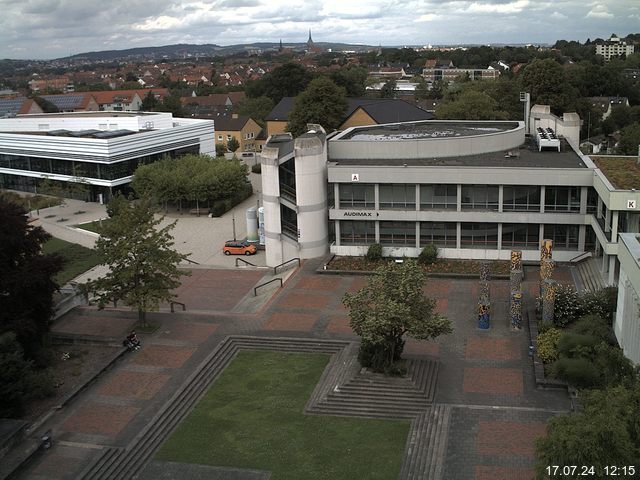 Foto der Webcam: Verwaltungsgebäude, Innenhof mit Audimax, Hörsaal-Gebäude 1