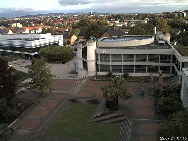 Foto der Webcam: Verwaltungsgebäude, Innenhof mit Audimax, Hörsaal-Gebäude 1