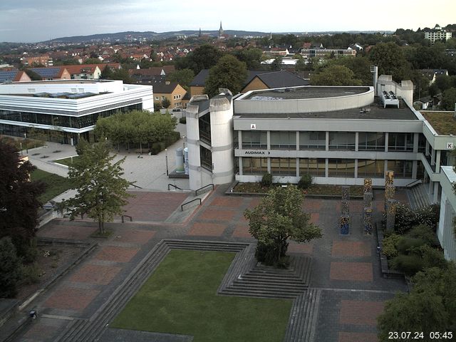 Foto der Webcam: Verwaltungsgebäude, Innenhof mit Audimax, Hörsaal-Gebäude 1