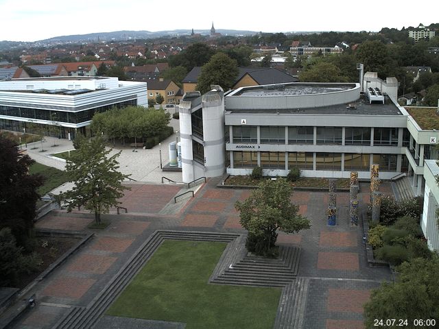 Foto der Webcam: Verwaltungsgebäude, Innenhof mit Audimax, Hörsaal-Gebäude 1