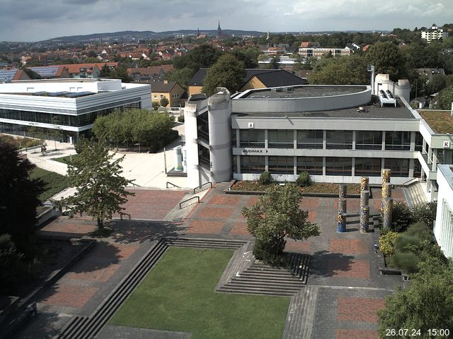 Foto der Webcam: Verwaltungsgebäude, Innenhof mit Audimax, Hörsaal-Gebäude 1